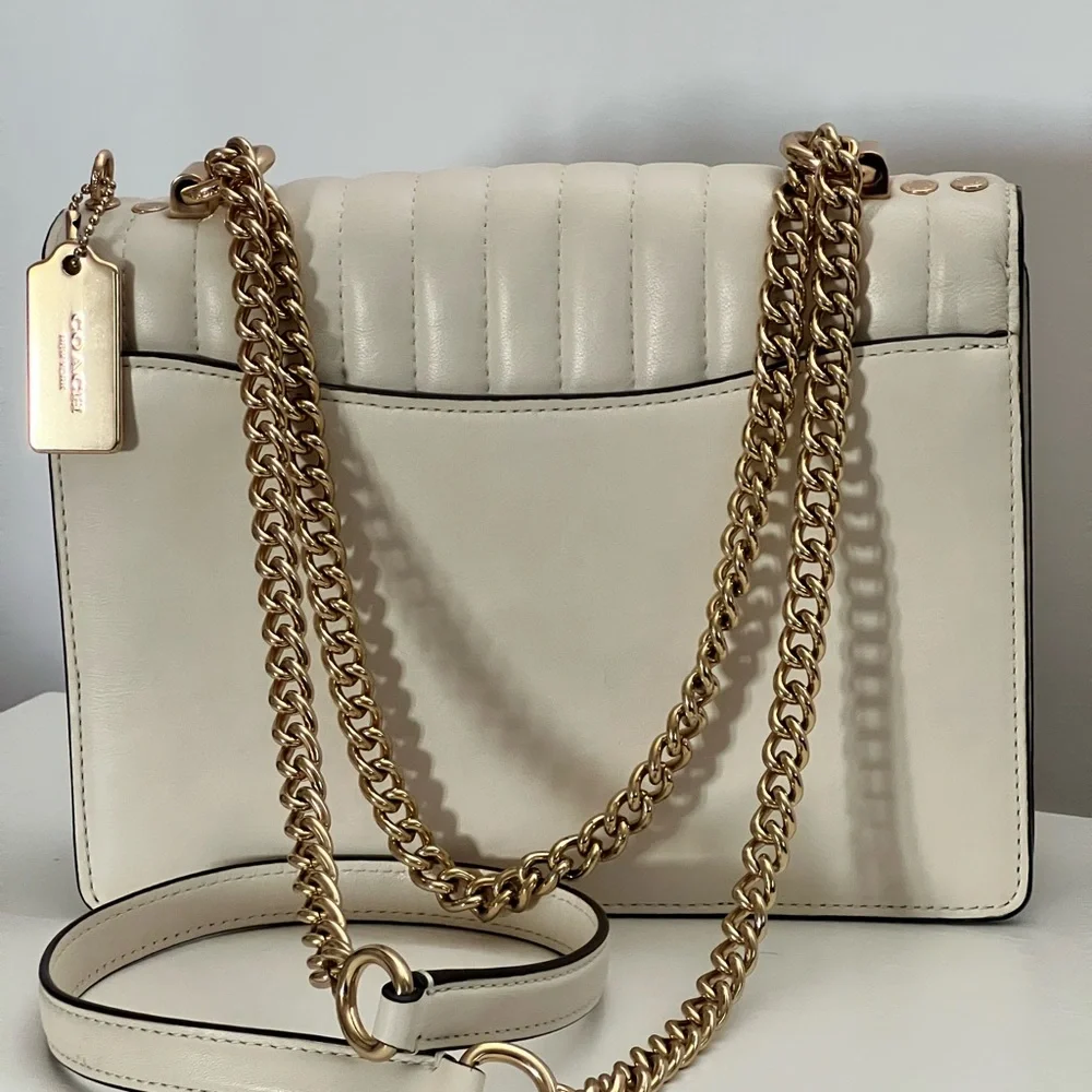 Coach Quilted Leather Shoulder Bag in Chalk White with Gold Chain - Picture 12 of 12